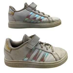 Adidas Grand Court 2.0 Kids White Iridescent Holographic Sneakers GY2327 Sz 12.5